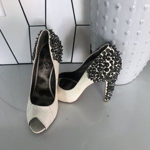 Sam Edelman Studded Peep Toe Snakeskin Pumps
